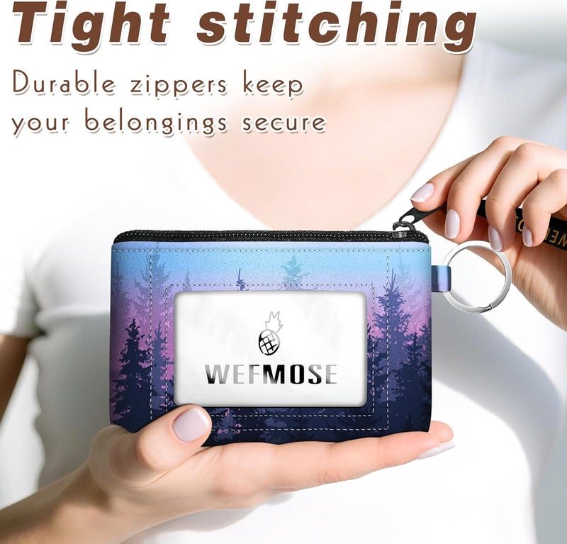 WEFMOSE Small Wallet Keychain with Clear ID Window Zipper Cute ID Case Coin Purse for Women Water Resistant Coin Pouch-Forest Blue Purple Keychain Wallet - Image 4
